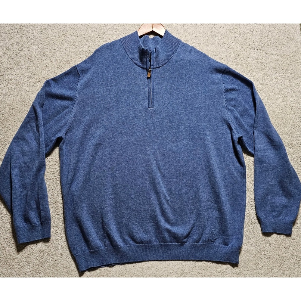Roundtree & Yorke‎ Mens 2XB Blue Quarter Zip Pullover Sweater Cotton Blend
